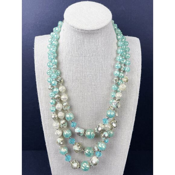 Vintage 50s Silver blue Demi-parure Necklace & Clip on Earring set - Picture 2 of 5